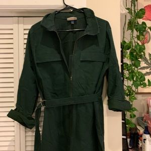 Dark green work coveralls jumpsuit with belt
